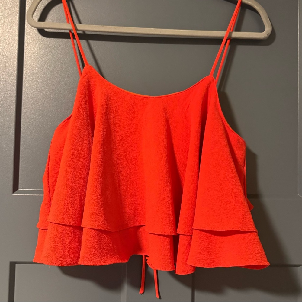 Free People Orange Flounce Ruffle Crop Top